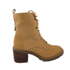 Crown Vintage Combat Boots Yuliana Brown Faux Leather Lace Up Heels Women's US:9